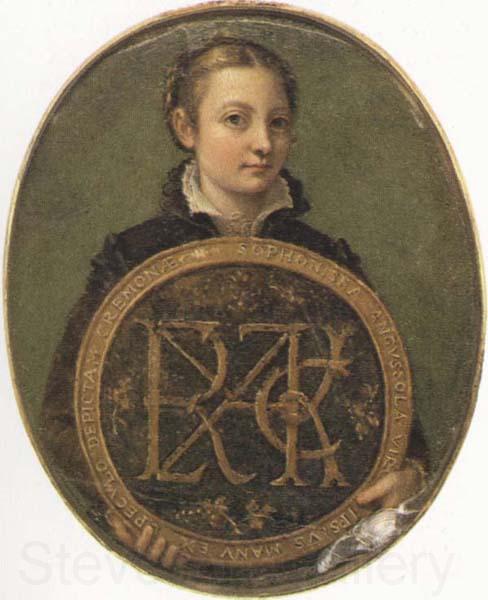 Sofonisba Anguissola Self-Portrait Holding a Medallion with the Letters of her Father s Name, Norge oil painting art
